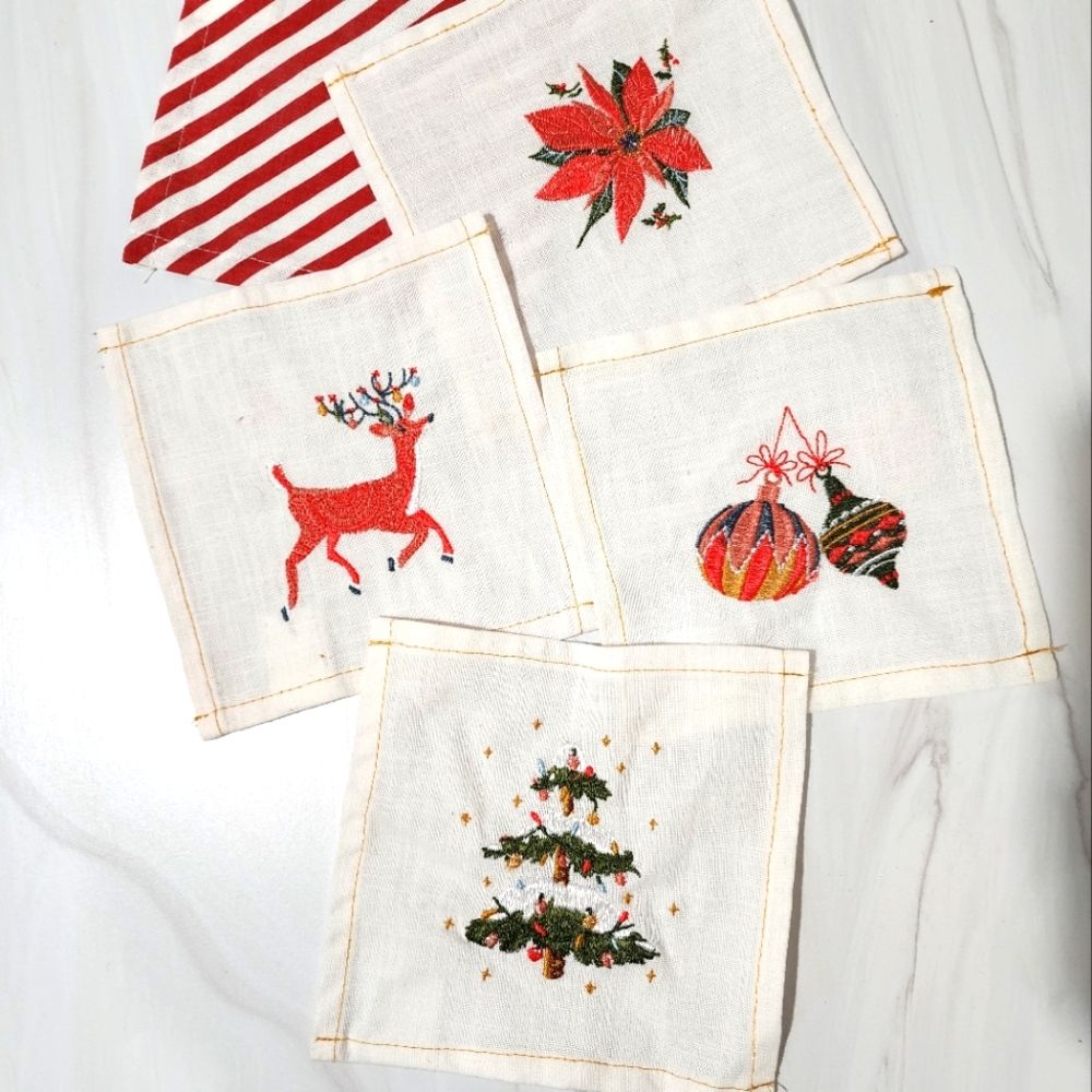 Threshold Christmas Embroidered Winter Scene Cocktail Napkins 5 pc.